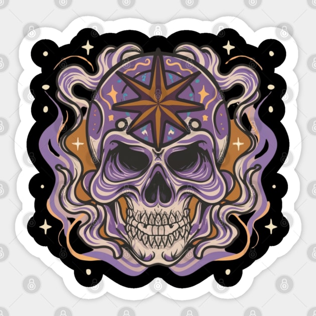 Spooky Halloween Skull and Star Head Tattoo Art Sticker by Goku Creations